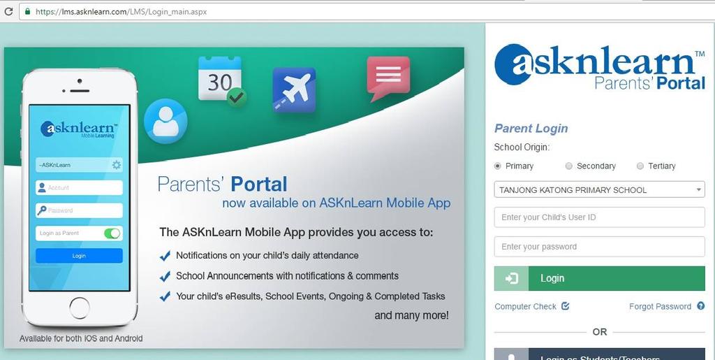 sg/home AsknLearn Parent s Portal