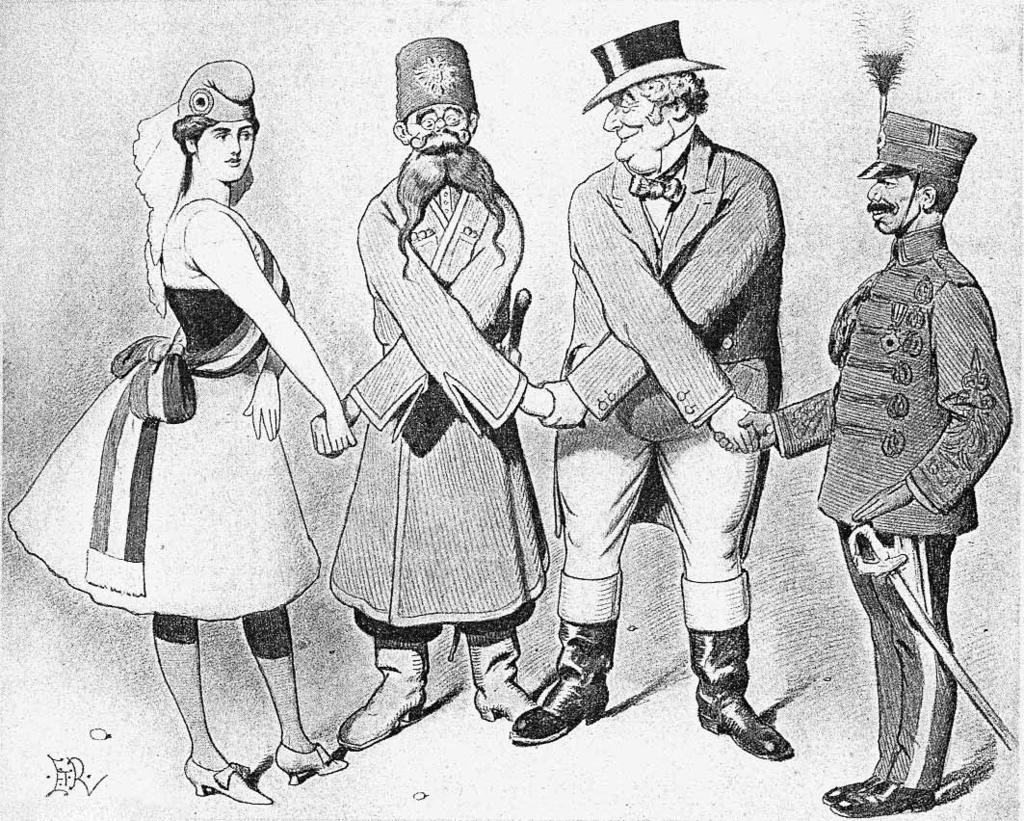 4 Study the cartoon, and then answer the questions which follow. 4 A cartoon, from before World War I, showing France, Russia, Britain and Japan linking hands.