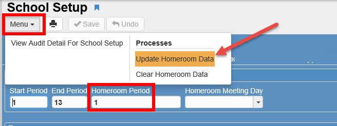 Updating Homeroom Data Do This After You Have Assigned Students to Homerooms 1. In the Quick Launch box at the top of your screen, type School Setup and press Enter. 2.