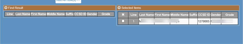 Adding Students to the New Section Using Student CCSD ID 1. After clicking on Chooser, type students ID numbers in the CCSD ID box and press the Enter key.