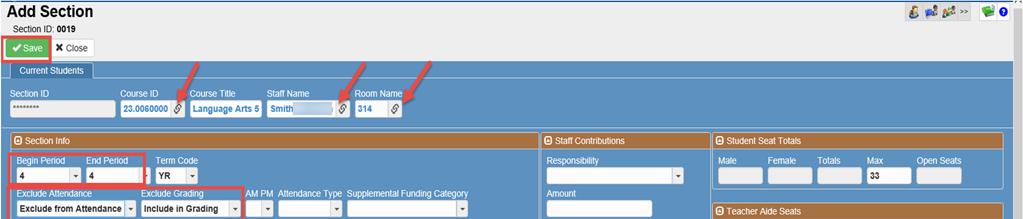 2) Select Chooser, if needed, to find and select students to enroll in the section, or 3) If desired, BEFORE SAVING, click the button to Load Student Enrollments from Duplicated Section (See