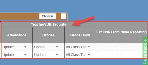 4. Make any appropriate edits to the TeacherVue Security options. 5.