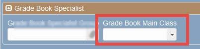 The field to designate the Grade Book Main Class is located on the Section screen.