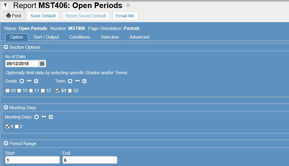 C. Report MST406: Open Periods The report is a list of students currently scheduled at your school.