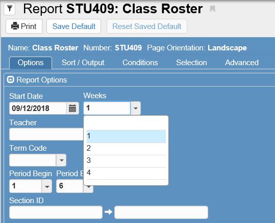 The report can be run for a specific teacher by selecting the name from the Teacher drop down.