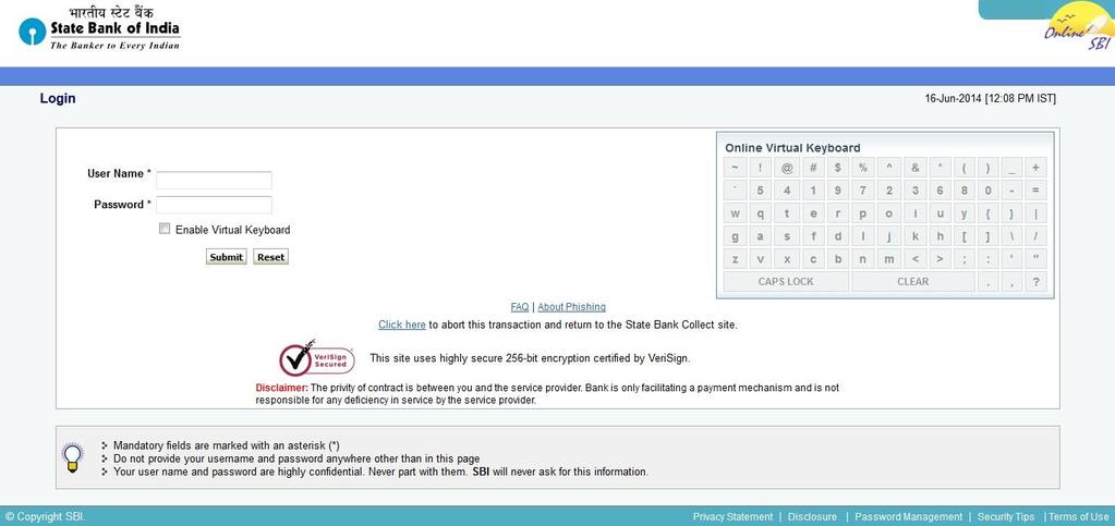 Page12 21) When the User Selects State Bank of India Internet Banking then the following Page will be Displayed and