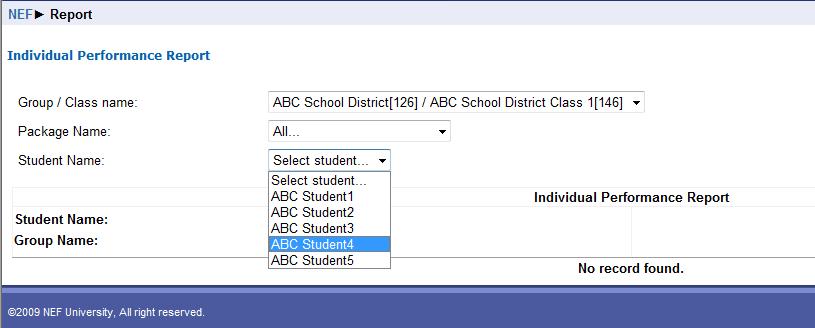 To view an individual report, select the student whose