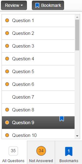 Have students select the Bookmark button and tell them that when they select the Bookmark button, it will turn dark gray. This button would be used to mark a question for review at a later time.