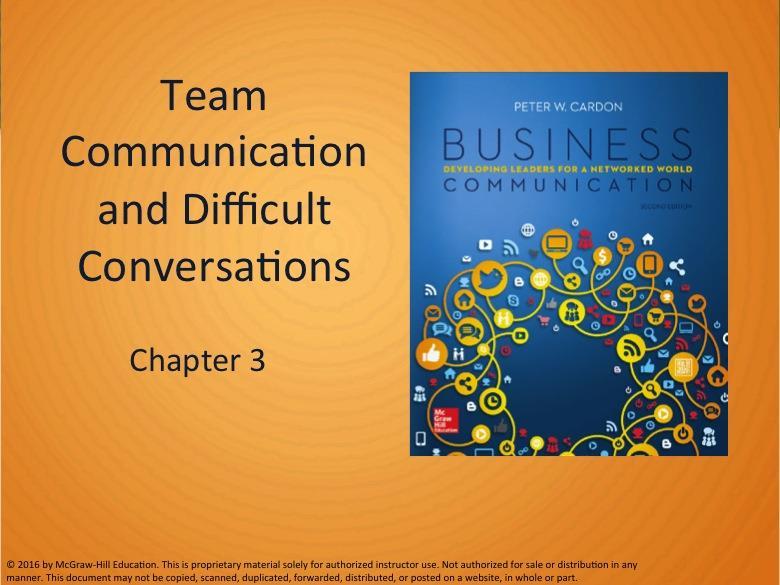 Chapter 3 Summary and PowerPoint Notes SLIDE 3-1 SLIDE 3-2 This chapter covers the following topics: principles of team communication; approaches to effective