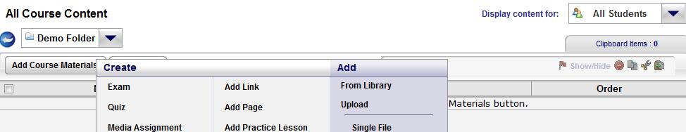 Click Add Course Materials 4. Select From Library 5.