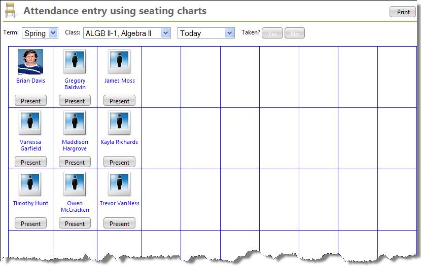 To clear all student seat assignments, click Clear all Enter Attendance with a Seating Chart If you like to visually take attendance based on who is present in his or her seat, use the seating chart