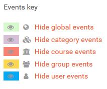 Events Key Global: Event viewable in all courses - created by admin users Course: Event viewable only to course members - created by instructor Groups: Event viewable only by members of a group -