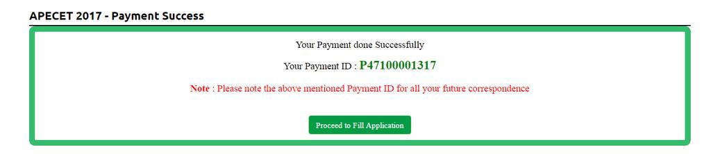 The confirmation of successful payment of Registration Fee is shown with the Transaction is successful message along with Payment ID.
