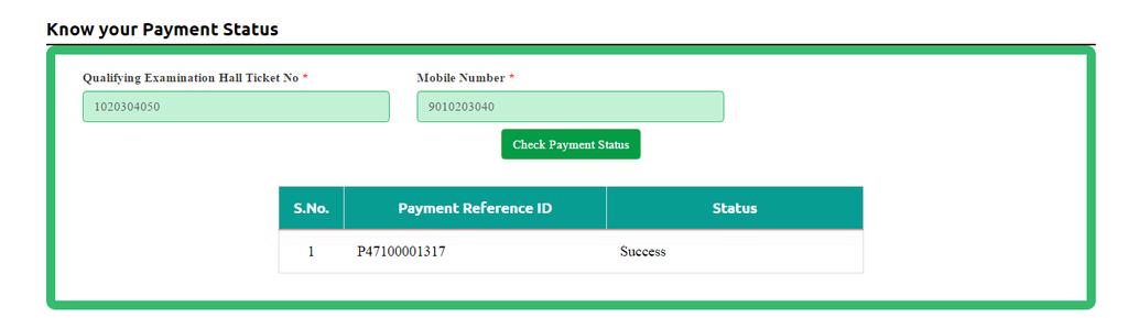 After clicking on Know Your Payment Status Tab, the following page will be displayed.