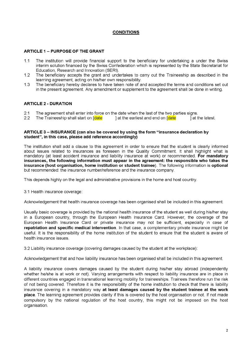 Facsimile Grant Agreement PAG 2 downloadable at: http://inside.arc.usi.ch/cms/erasmus-placement.