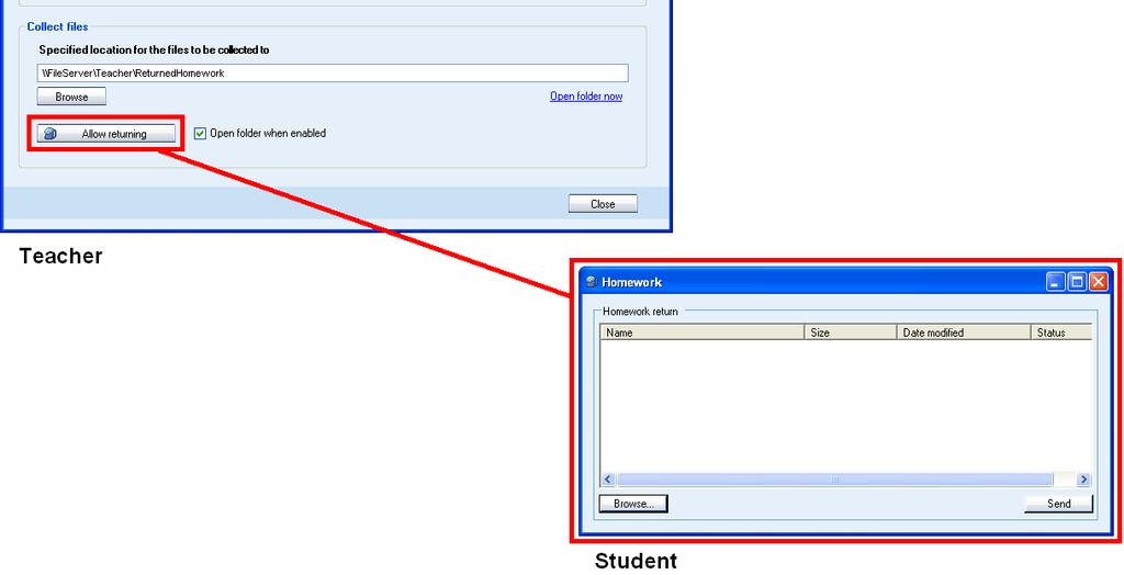 back to the teacher. At the student end, click Browse and select the file you want to hand in.