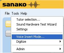 Voice Insert mode in the Study Student Player Tools menu.
