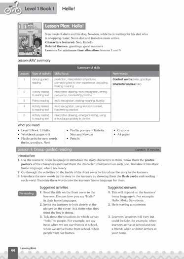 A work plan shows you how to use the Vuma Readers and Workbooks in your classroom.