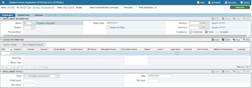 ADDING A STUDENT TO A COURSE IF THE CRN IS NOT KNOWN 1. Select the look-up button next to CRN to perform a query. 2.