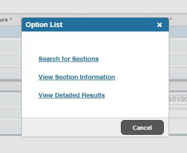 Enter any fields which you would like to use to find sections such as Subject, Course, and Section.