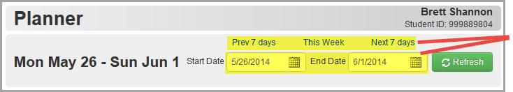 Student Information Enter a Start Date and End Date (or select these from the calendar date picker), and click Refresh.