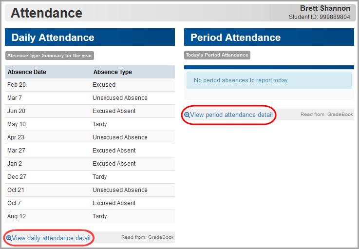 Student Information 2. Optional: To view your daily attendance by reporting period: a.