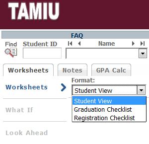 Worksheets Audit Views (3) Student View- displays a complete audit view of the student s academic history; this is the default audit view accessible to both students and advisors Graduation