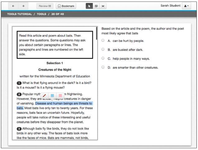 Other Tools Highlighter Tool Other Tools Students can use the Highlighter tool to highlight words.