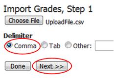 On the following screen - under Import Grades, Step 2, you will be asked to correlate the columns in the.csv file to assignments in your ANGEL Gradebook.