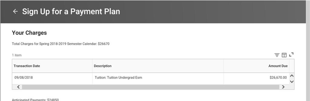 Student Finance Screen displays the eligible charges,