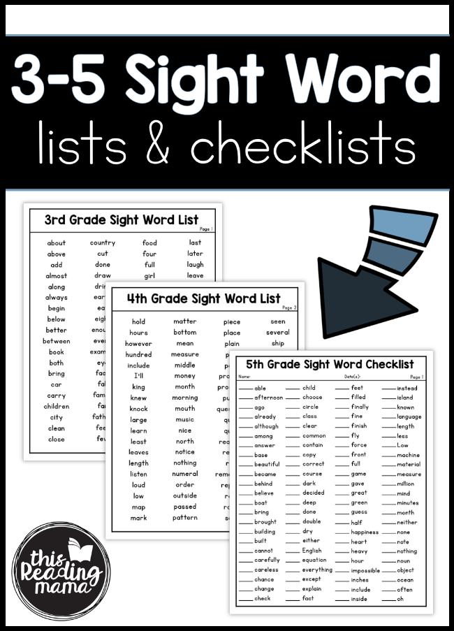 3-5 Sight Word lists & checklists THANK YOU for being a loyal subscriber! Please note: This freebie is for subscribers ONLY.
