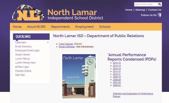 North Lamar ISD 2015-2016 Annual Report may be found at the following
