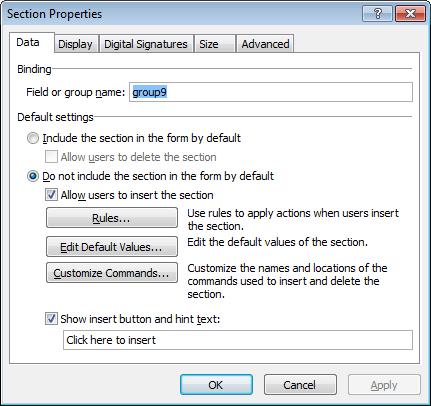 Show the participants how to change the hint text for an optional section. Use the following procedure. 4. Double-click the optional section to open the Section properties dialog box. 5.