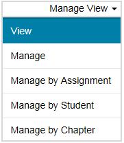 The Manage View menu may offer different options depending on the page you access: Important: If you want to see your whole course as your students see it, you must register and sign in with a