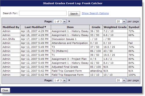 18. Viewing event logs Event logs maintain a record of changes made to your grade book. They can be useful when auditing a grade book, managing teaching assistants, or discussing a grade with a user.