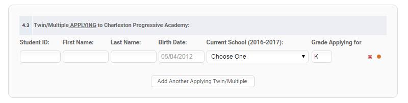 An option to report twins or multiples applying will display as well if the particular program needs this information.