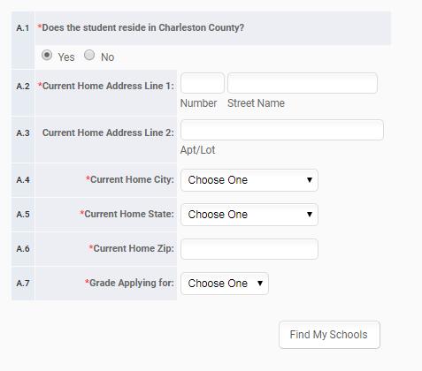 Then click on Find My Schools to proceed. If you answered No to question A.