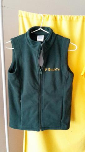 UNIFORM SHOP Polar fleece, zippered, bottle green vests with St Brigid's Logo are now on sale for $5. All sizes available.