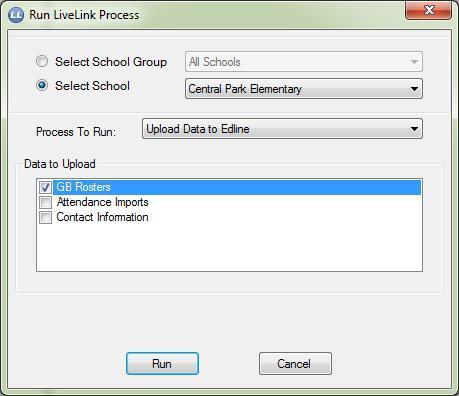 Complete the Upload 1. Click Actions and then Run Process. 2. Select Upload Data to Edline from the drop-down list of processes to run. 3.