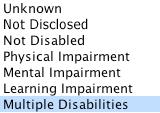 Disabled Default is set to Not Disclosed. Please select disability status from the dropdown list when available.