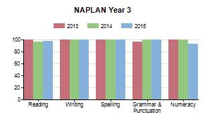 PROPORTION OF STUDENTS MEETING THE MININUM STANDARDS NAPLAN TESTS 2013 % 2014 % 2013 2014 Changes % 2015 % 2014 2015 Changes % YR 03 Reading 100.0 96.2-3.8 97.9 1.7 YR 03 Writing 100.0 100.0 0.