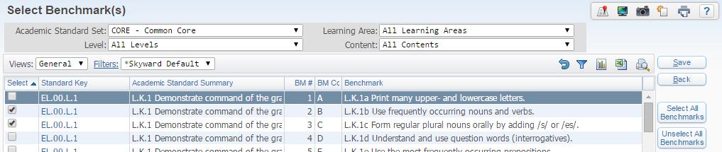 Question for Question Bank Benchmarks: Select the Benchmarks link to see a list of available Benchmarks that can be attached to the question.