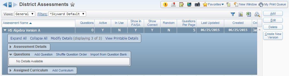 Attaching Questions to Assessments District Assignments Gradebook Online Assignments Formative Assessment Item Bank (FAIB) questions can be attached to assessments created at the district level or