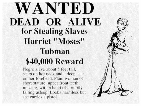 1. What was the reward for Harriet Tubman according to the document? 2.