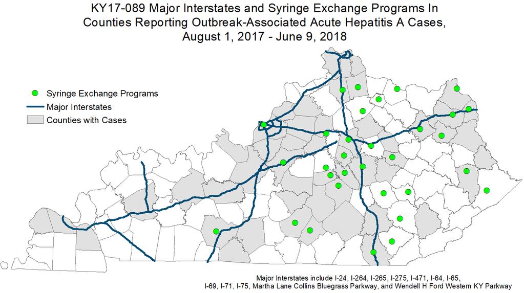 Figure : Major Interstates and Syringe Exchange