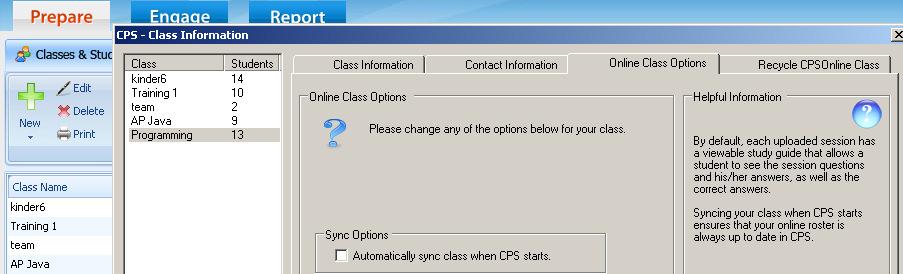 Select all of the classes that you want to Sync. 6.