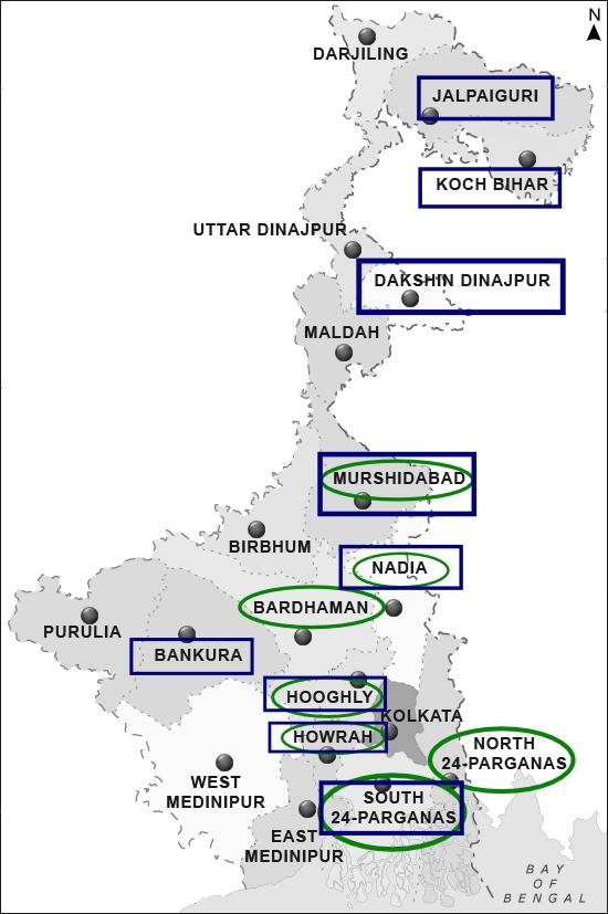 West Bengal Figure 2: A map showing number of DIETs visited and number of districts represented in workshop in West Bengal. (Source: http://www.msmedikolkata.gov.in/maps/wbdistri_ new1.jpg) No.