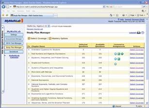 Study Plan Manager The Study Plan Manager allows the teacher to select the topic coverage of the course by
