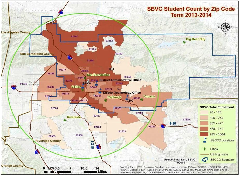 SBVC Service Area Primary Cities: Highland, Rialto, San Bernardino, Colton, Fontana zip codes below represent 90% of unduplicated enrollment Zip Code City 91730 Rancho Cucamonga 92223 Beaumont 92313