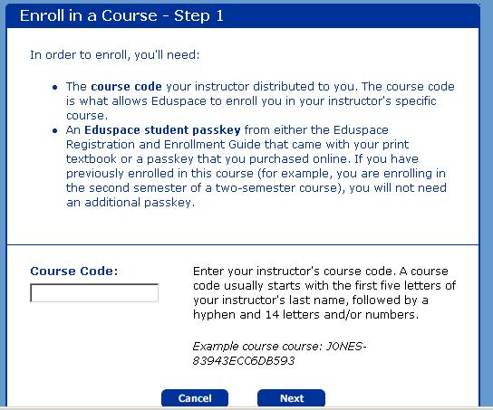 Enter the course code given to your by the